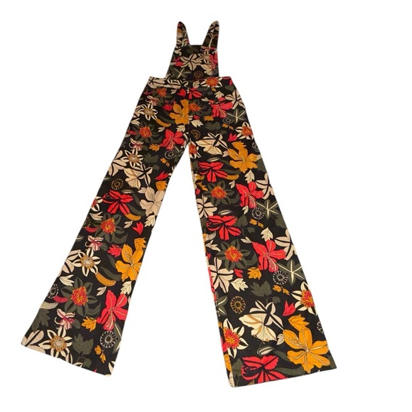 Los Banditos Floral Print Boho Disco Wide Leg Jumpsuit Overalls Romper - Picture 5 of 12